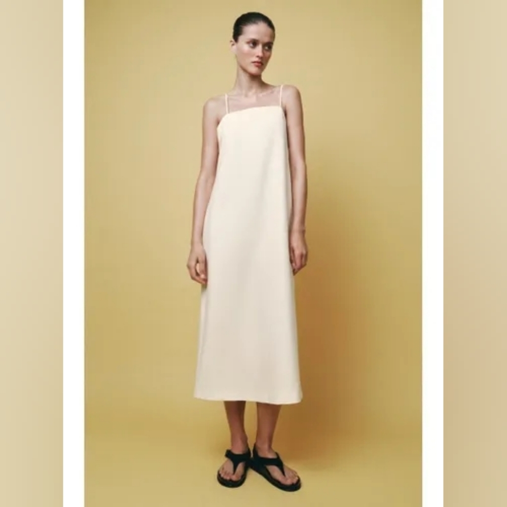 Zara Cream Midi Dress with Thin Straps
